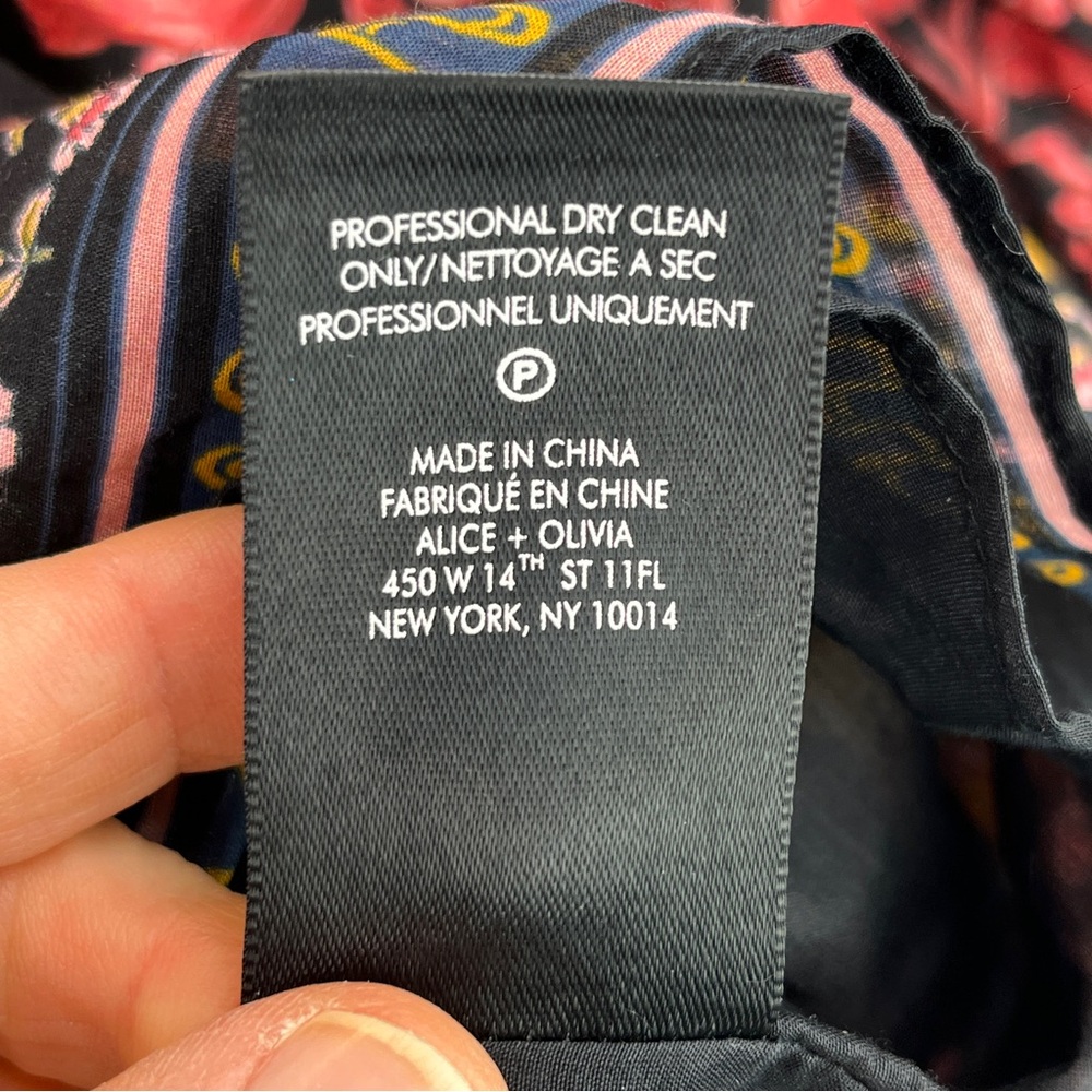 Alice + Olivia Black Floral Mini Dress with Pink and Gold Border - Picture 16 of 16